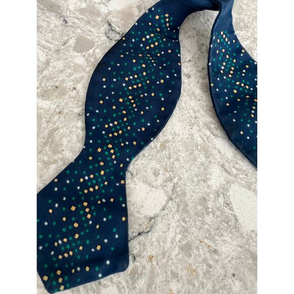 Sulka 100% Silk Self Tie Bow Tie Navy Yellow Green Geometric 15.5-15 3/4 JL - Picture 3 of 7